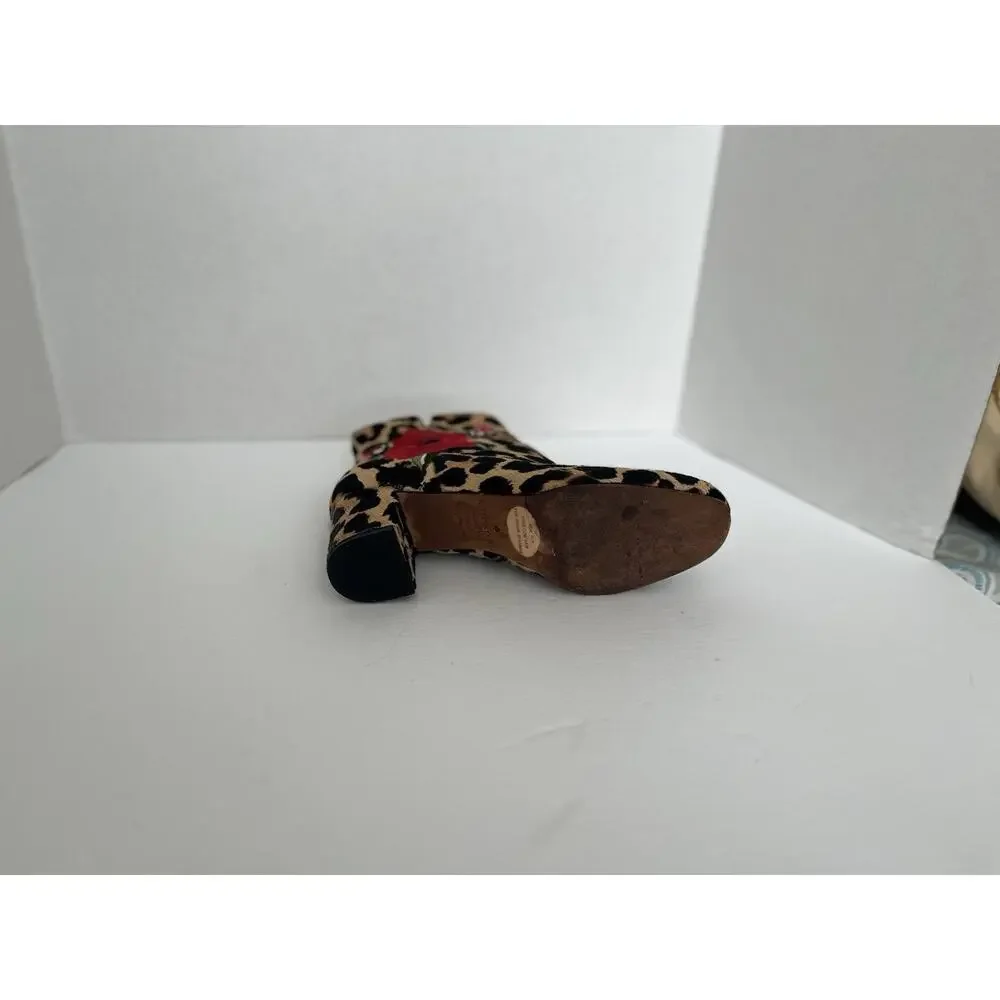 KATE SPADE LEOPARD CALIF HAIR BOOTIES WITH ROSE EMBROIDERED DETAIL, SIZE 6M